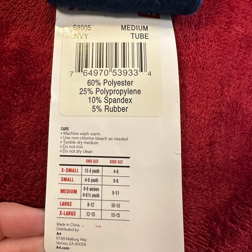 A4 Multi-Sport Tube Socks Navy Blue Moisture Wicking Arch‎ Support Size M S8005